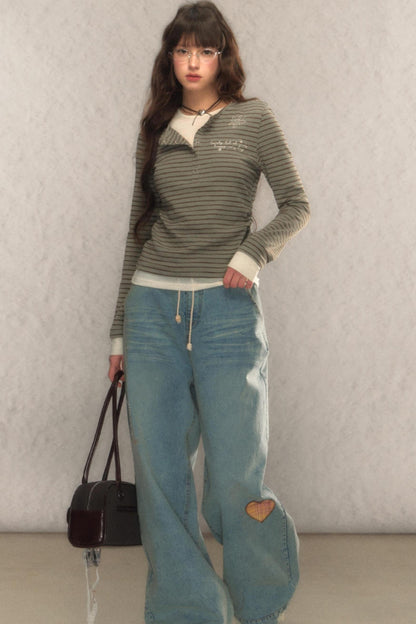 Striped Short Slim Long-Sleeved Top