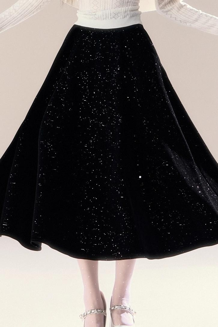 Starry Night Velvet Long Skirt