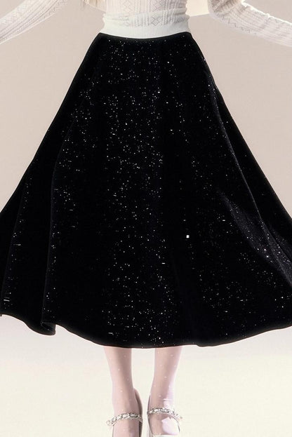 Starry Night Velvet Long Skirt