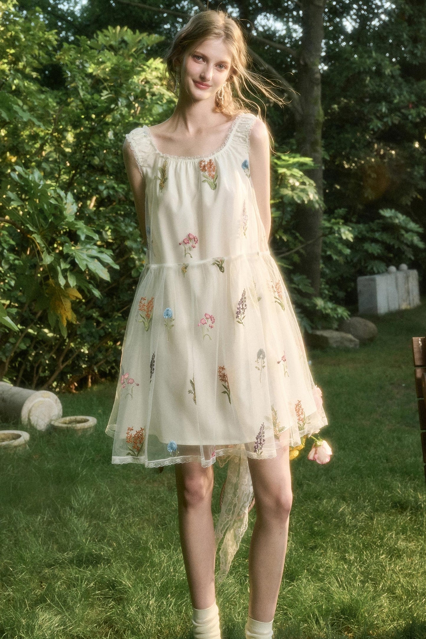 Light Sheer Floral Suspender Dress