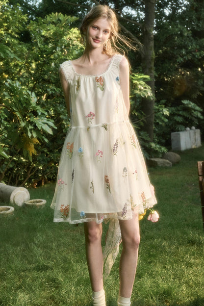 Light Sheer Floral Suspender Dress
