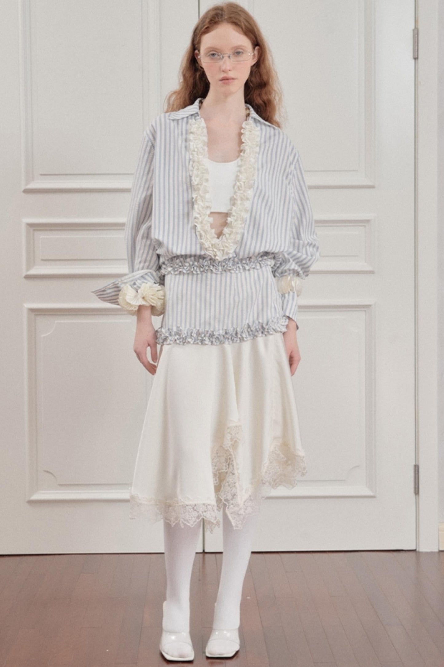 Striped Lace Half-Skirt