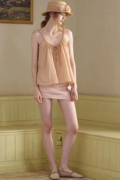 White Lace-up Camisole Set