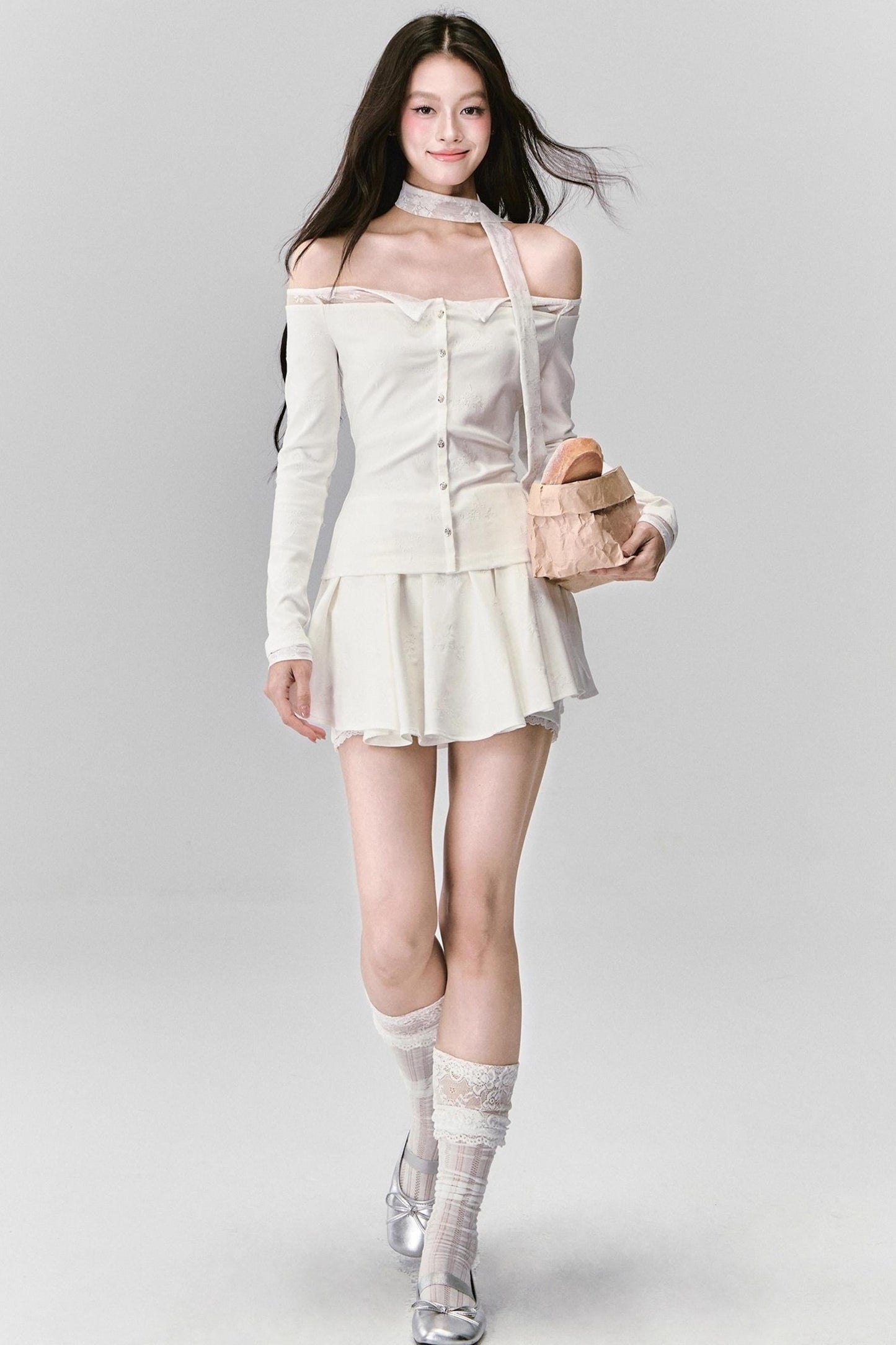 Luxury Moonlight Lace One-Shoulder Top Embroidered Skirt Set-Up