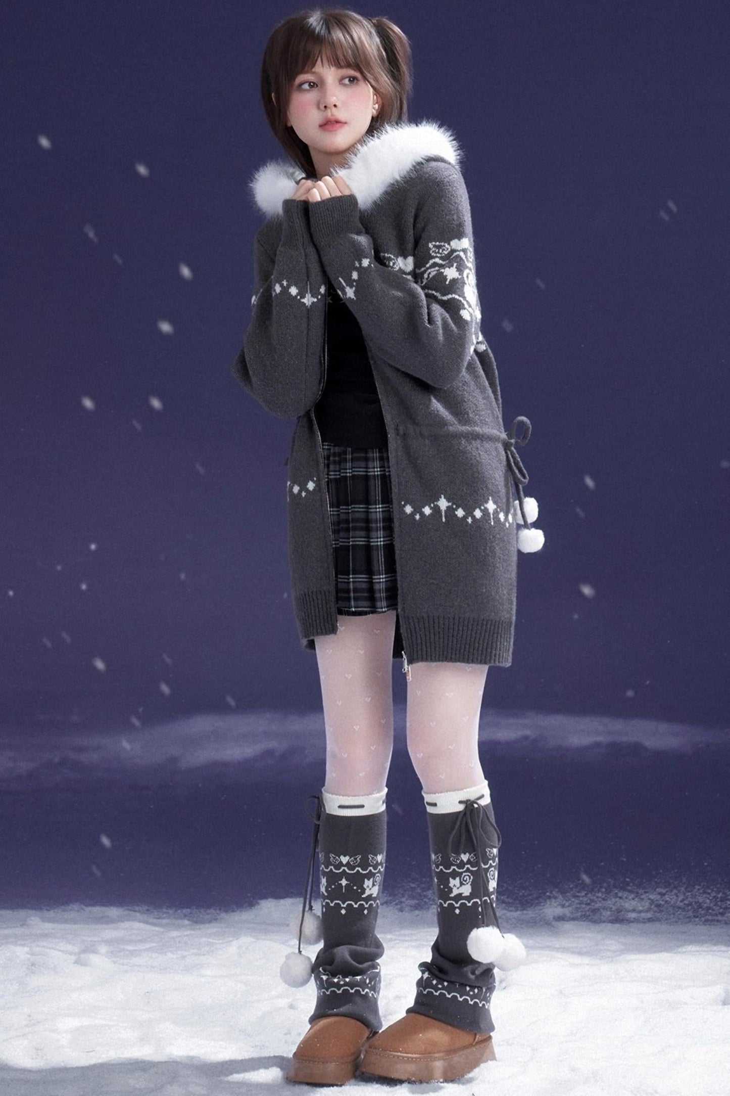 Fair Isle Cat Knit Coat