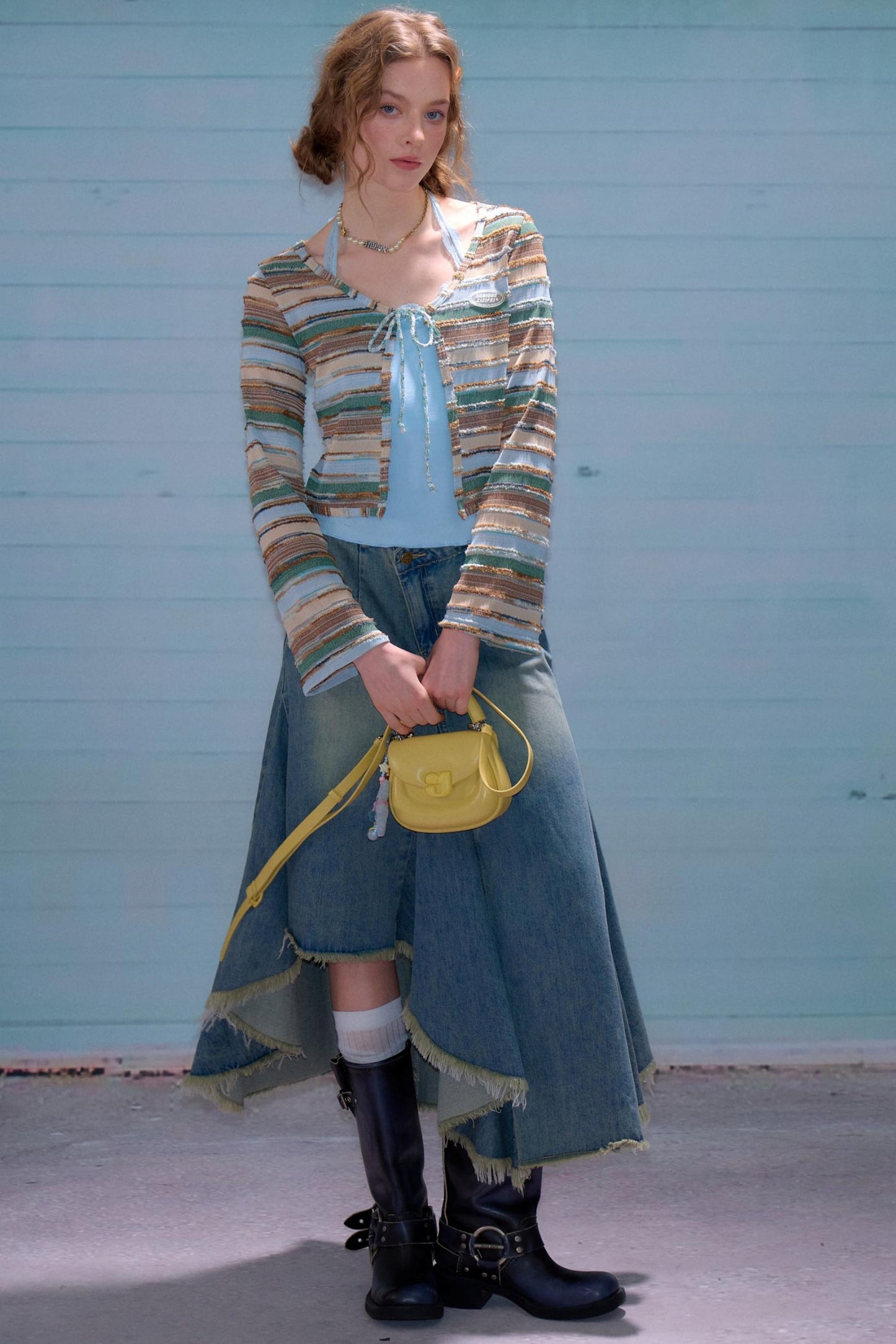 Cardigan court à rayures contrastées 