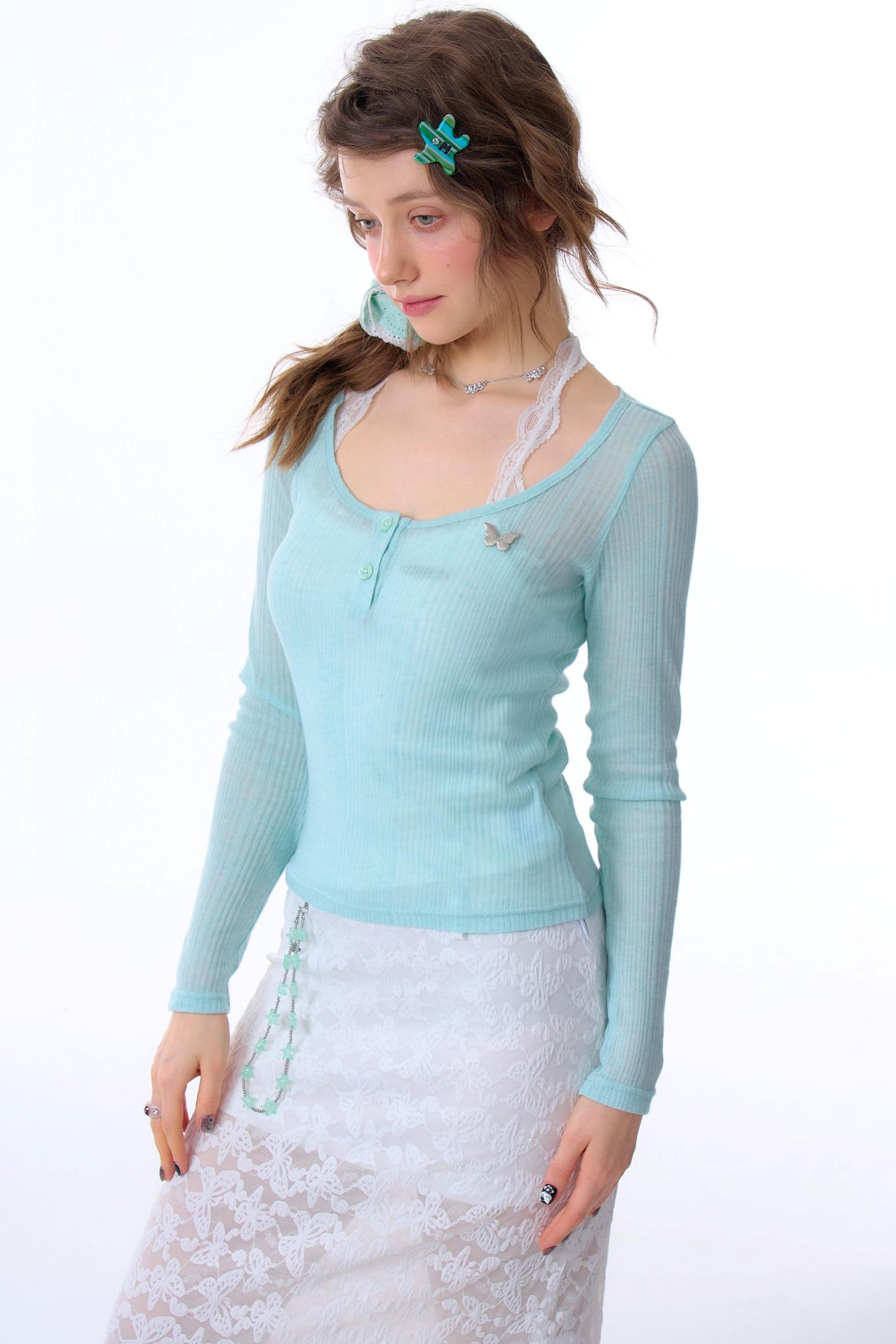 Semi-Sheer Slim Long Sleeve T-Shirt