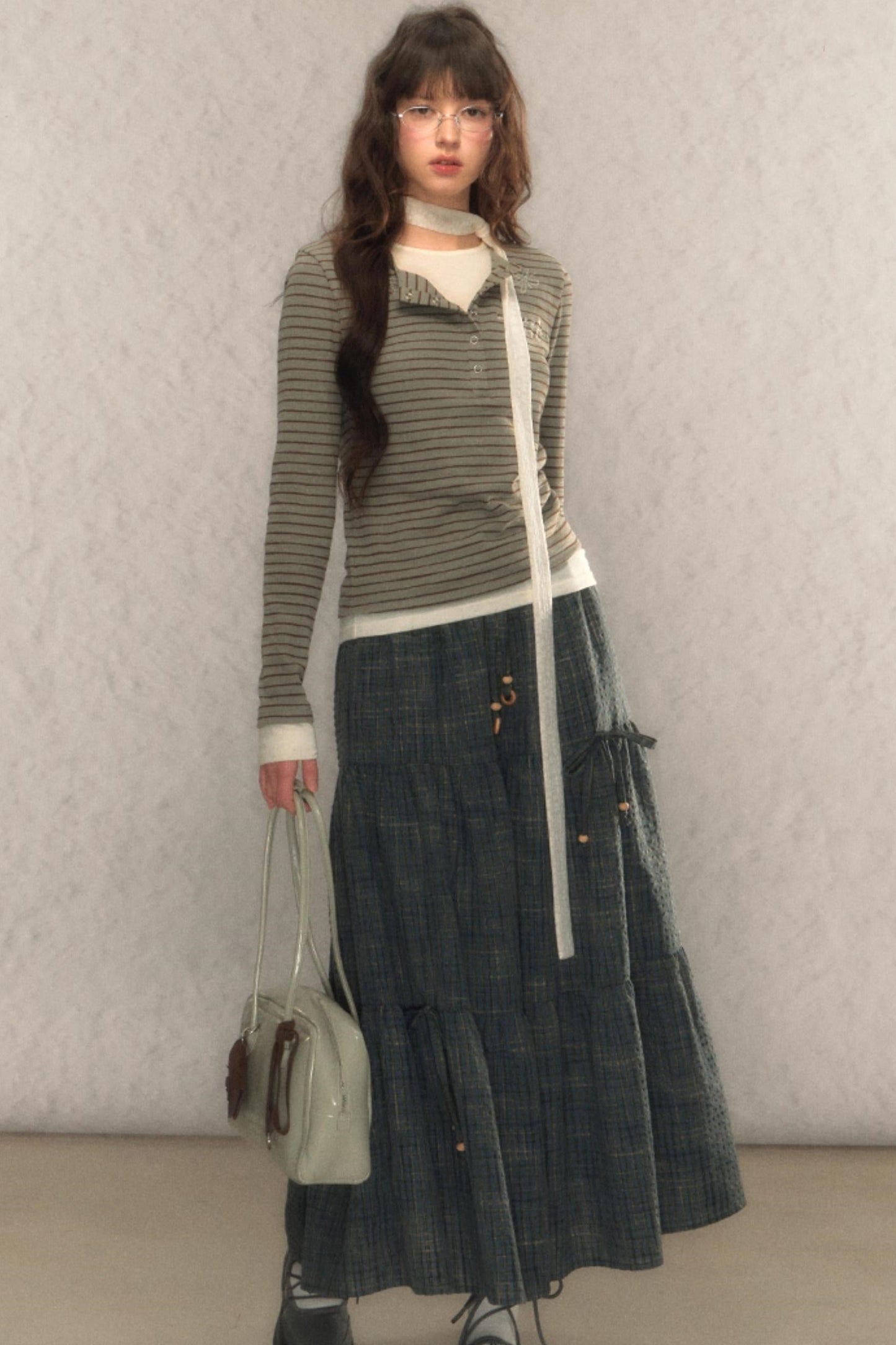 Striped Short Slim Long-Sleeved Top