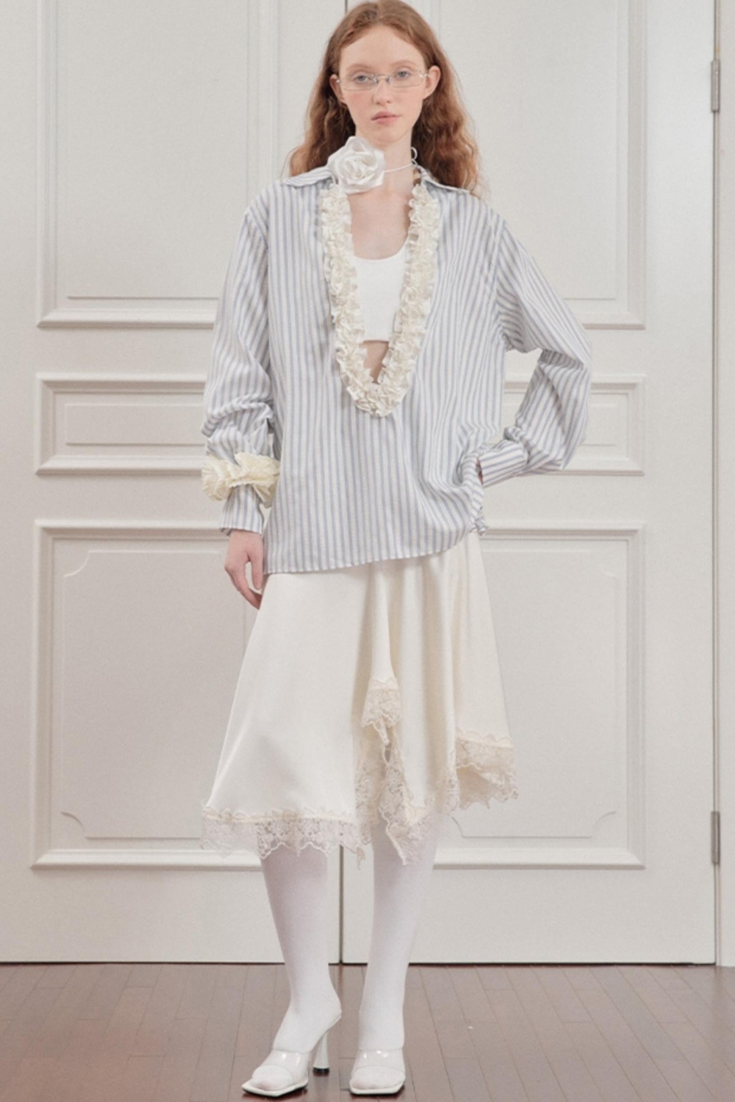 Striped Lace Half-Skirt