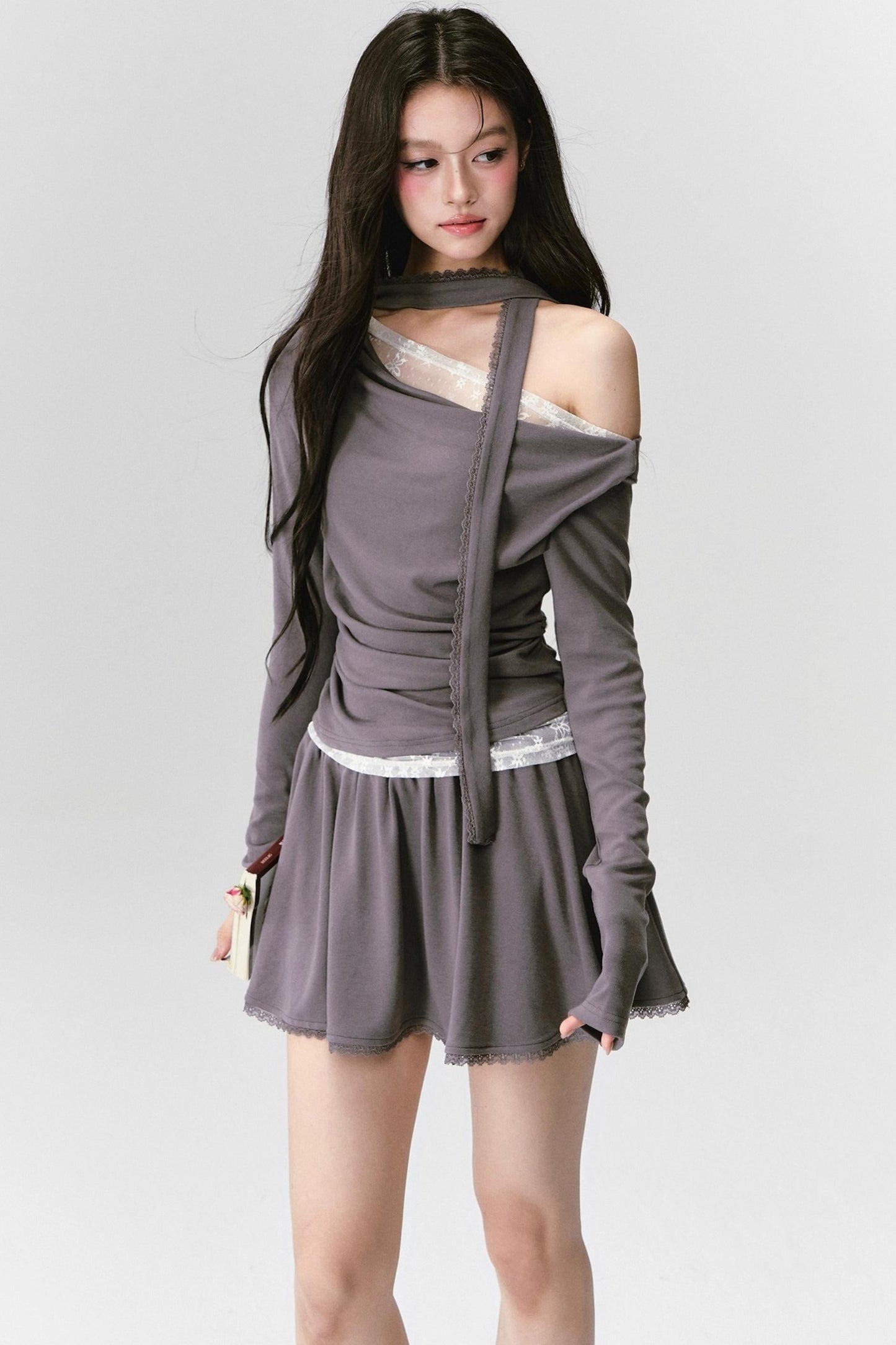 Green Lace Knit Top Skirt Set-Up