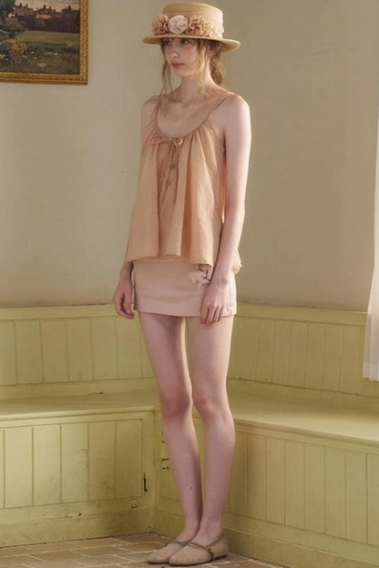 White Lace-up Camisole Set