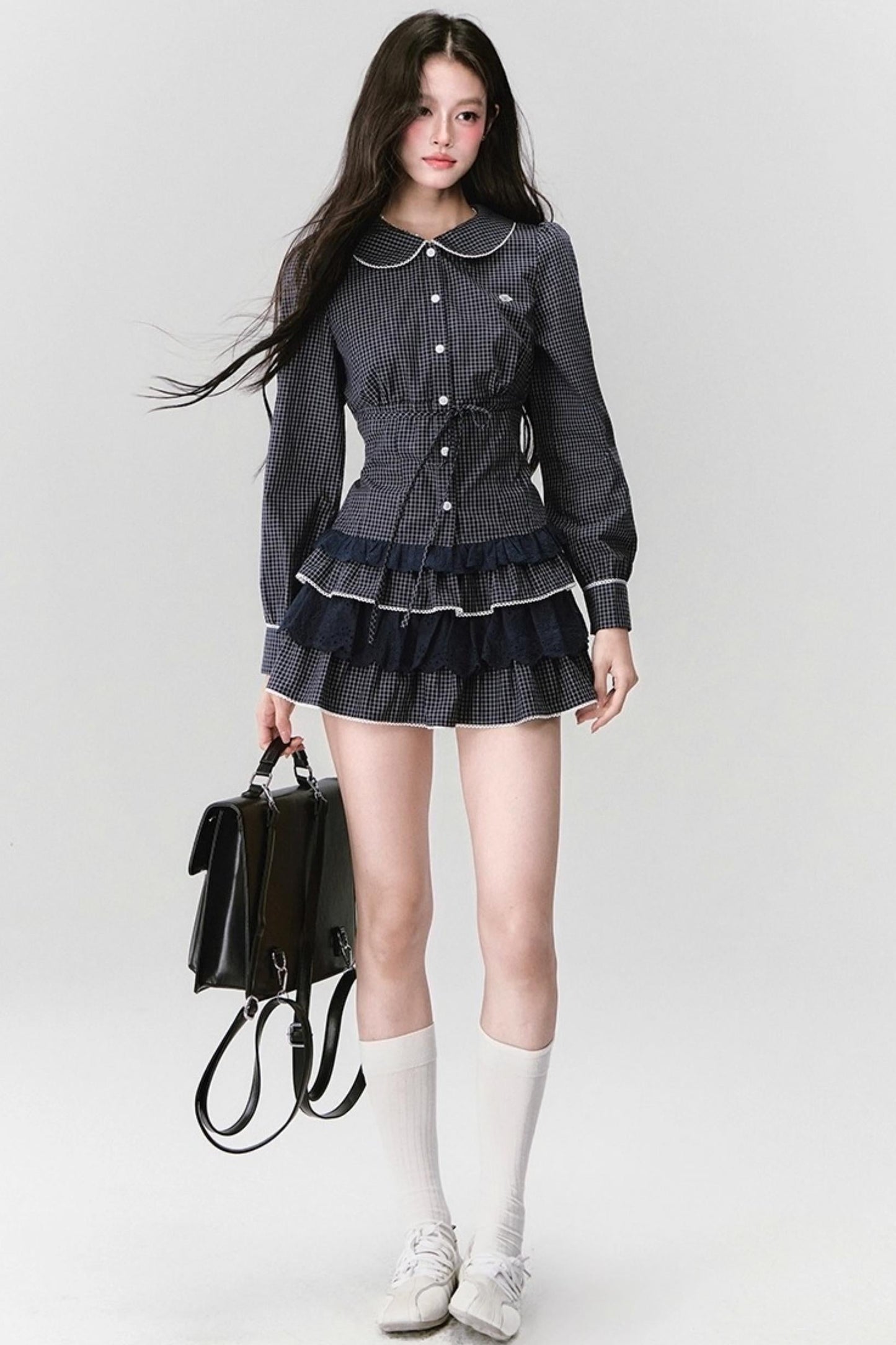 Fragile Preppy Style Shirt Skirt Set-Up