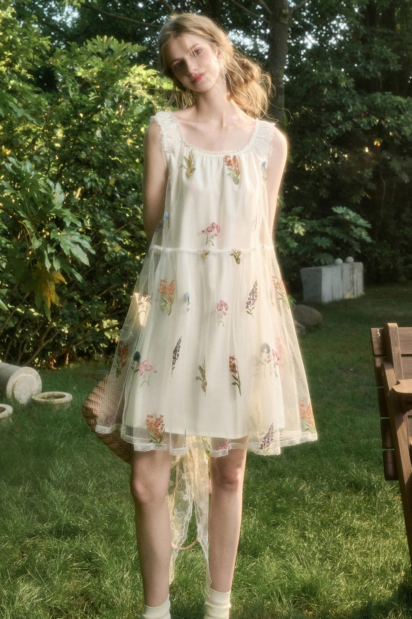 Light Sheer Floral Suspender Dress