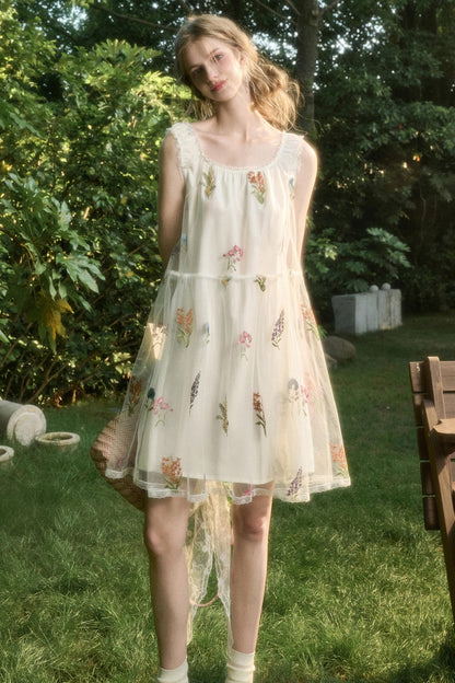 Light Sheer Floral Suspender Dress