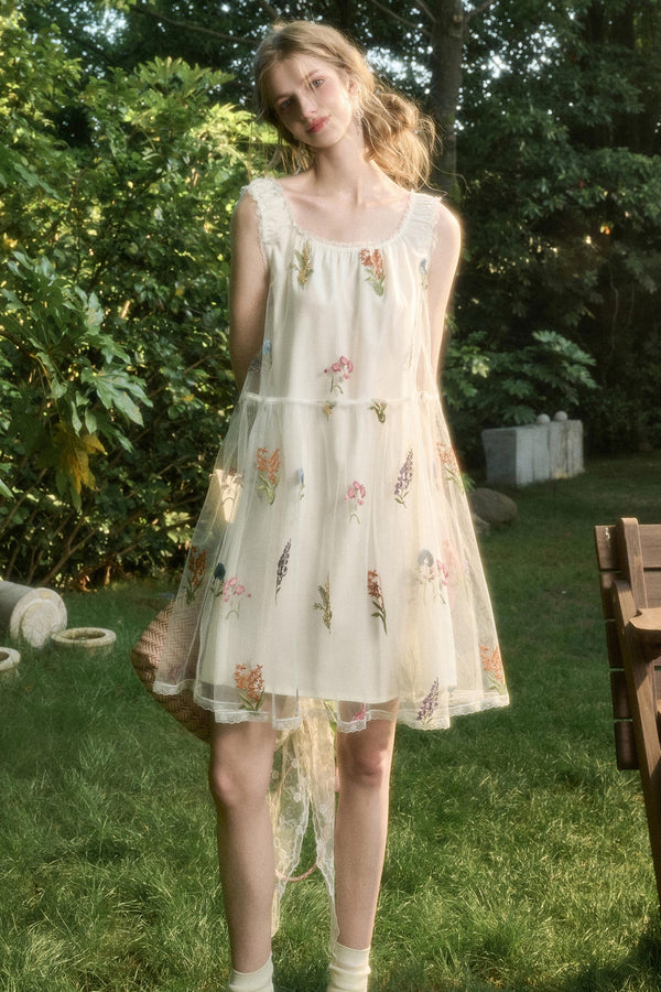 Light Sheer Floral Suspender Dress