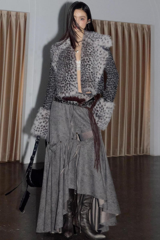 City Hunter Leopard Print Faux Fur Short Coat