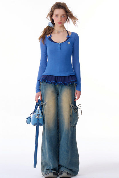 High-Waist Cargo Wide Pants