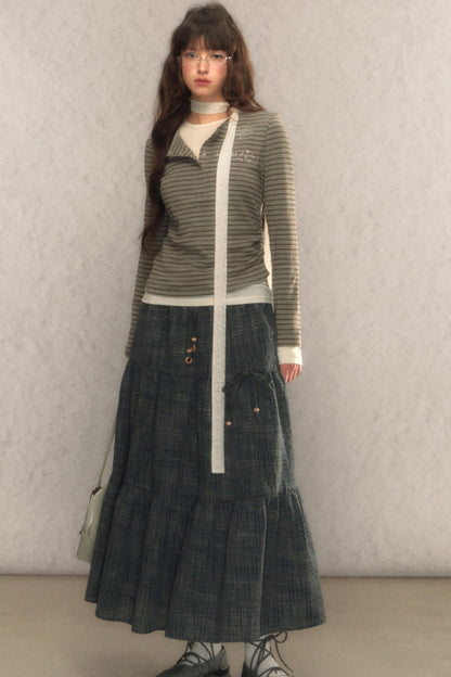 Striped Short Slim Long-Sleeved Top