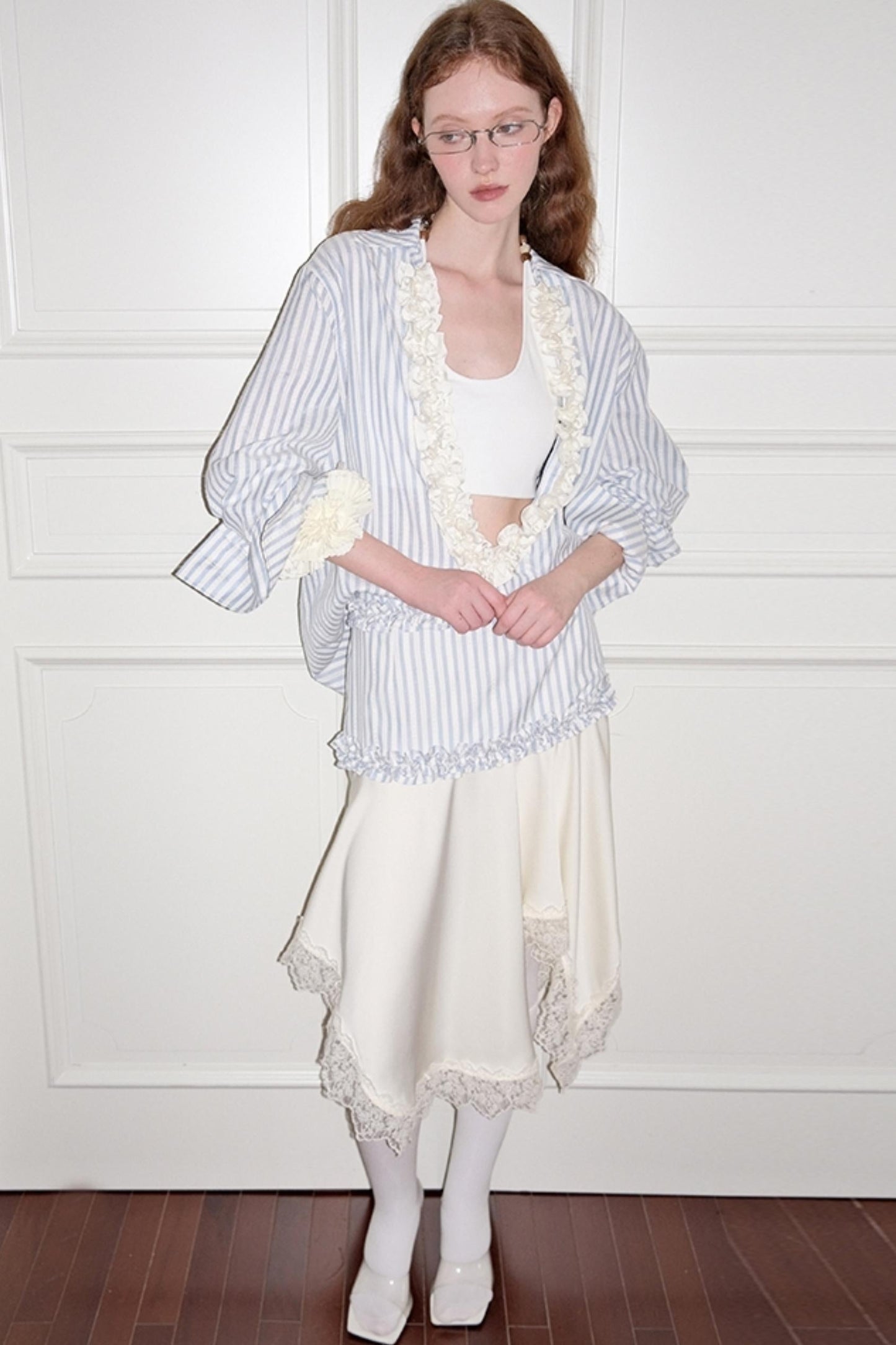 Striped Lace Half-Skirt