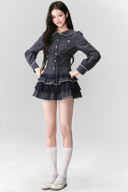 Fragile Preppy Style Shirt Skirt Set-Up