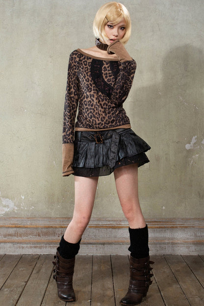 Slim Fit Spliced Leopard Top