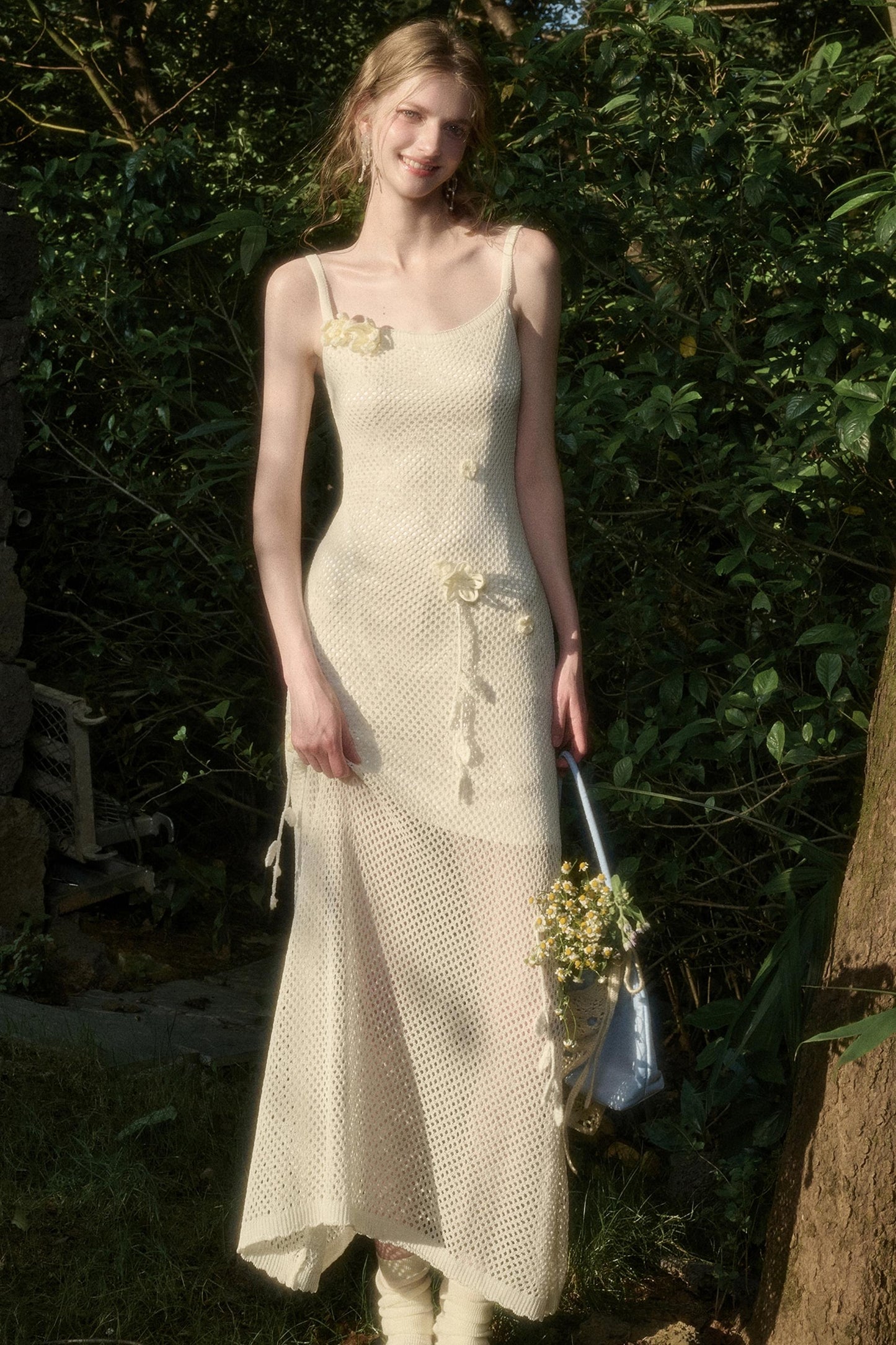 White Floral Knit Dress