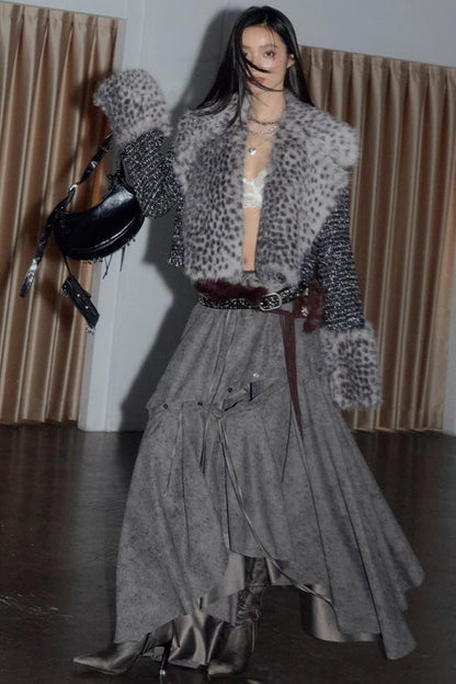 City Hunter Leopard Print Faux Fur Short Coat