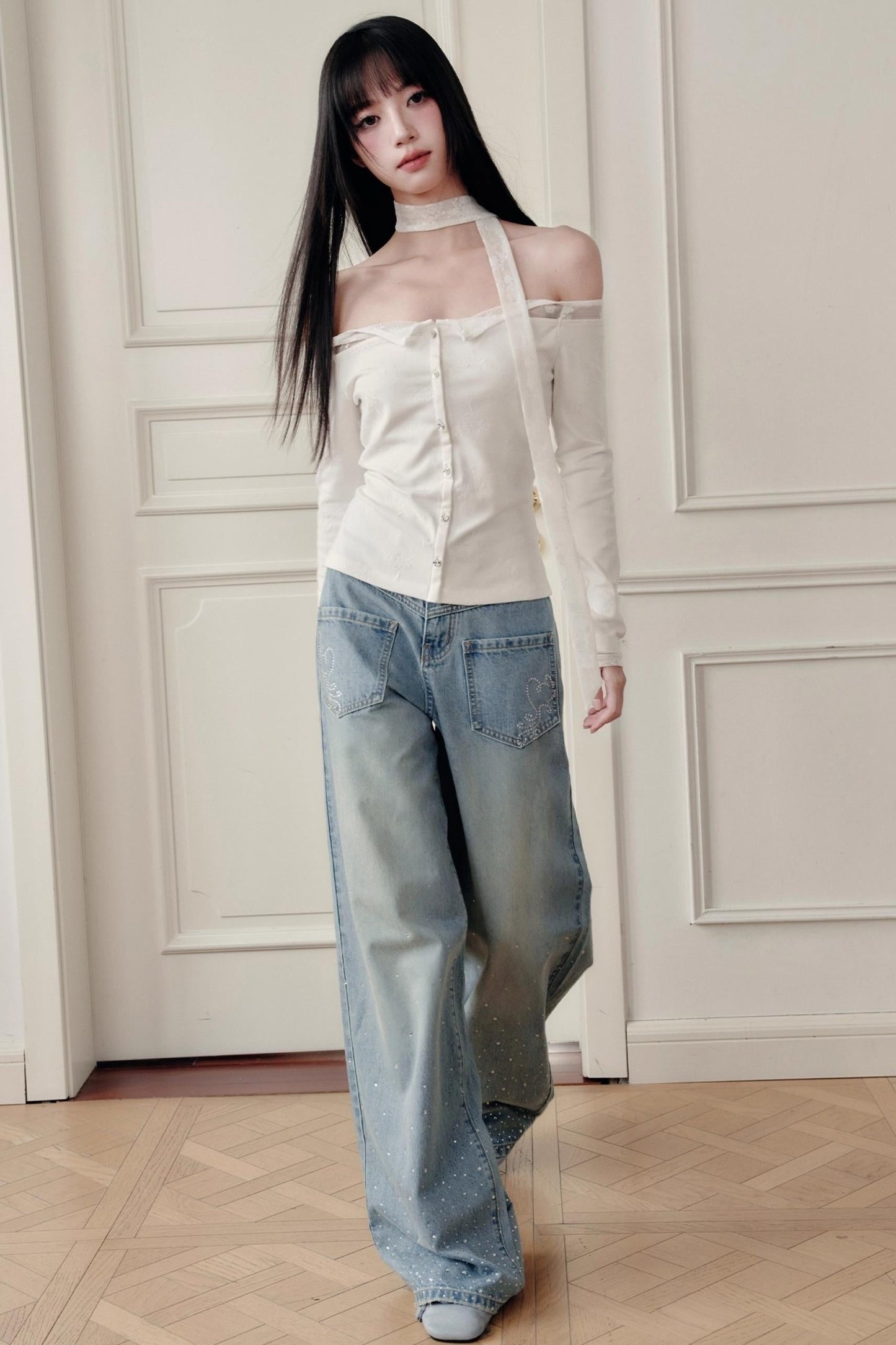 Luxury Moonlight Lace One-Shoulder Top Embroidered Skirt Set-Up