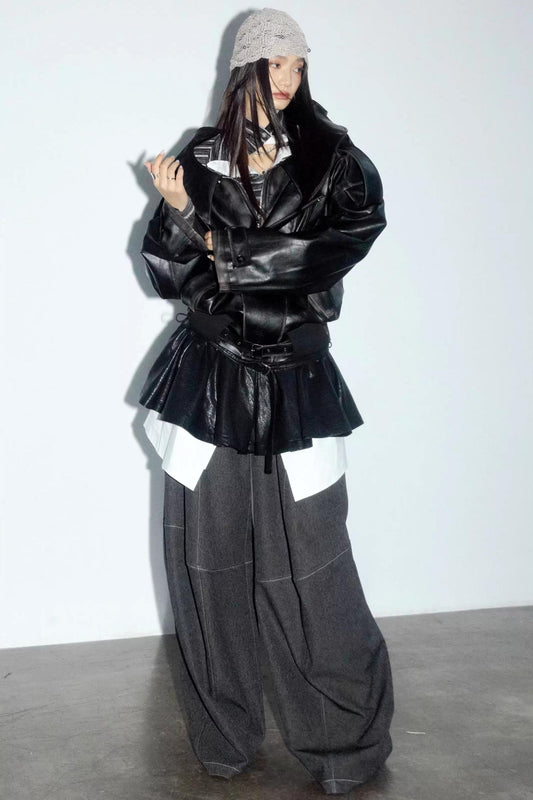 Dark Rock Distressed Leather Jacket