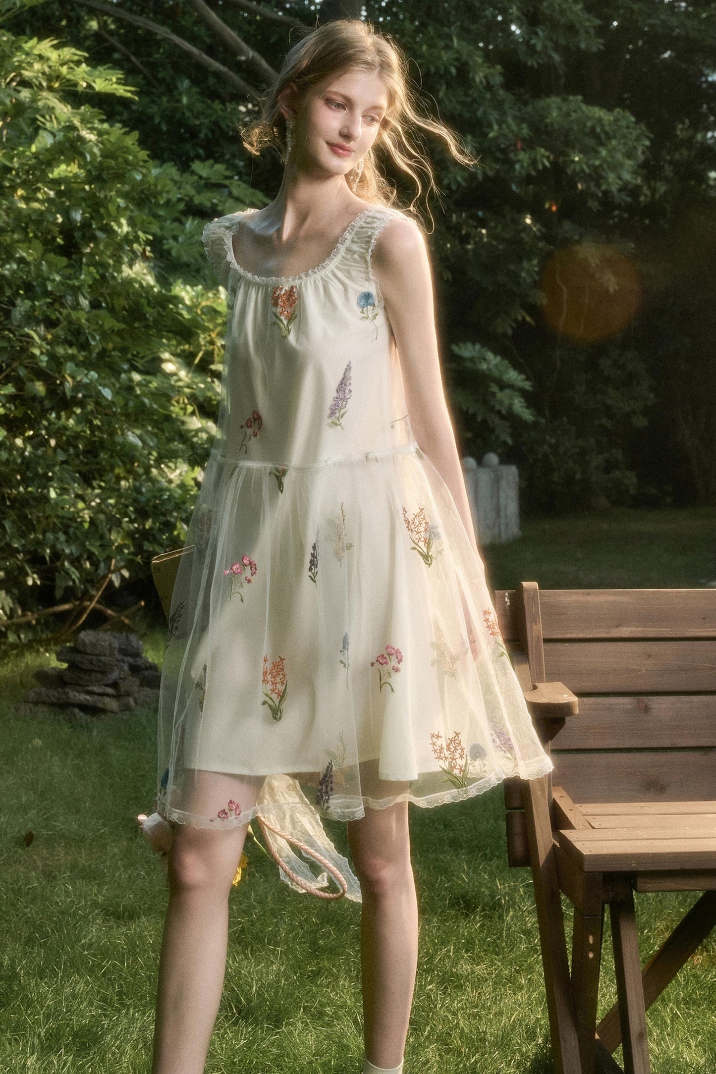 Light Sheer Floral Suspender Dress