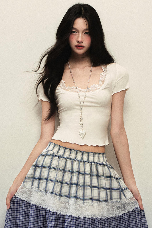 Cotton Lace Square Neck Short Sleeve Top