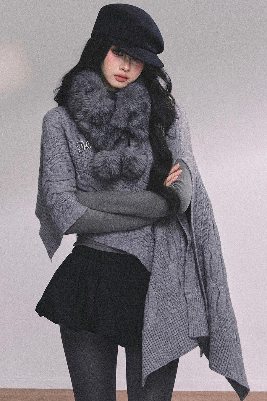 Twist Gray Knit Sweater Cloak