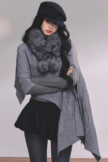Twist Gray Knit Sweater Cloak