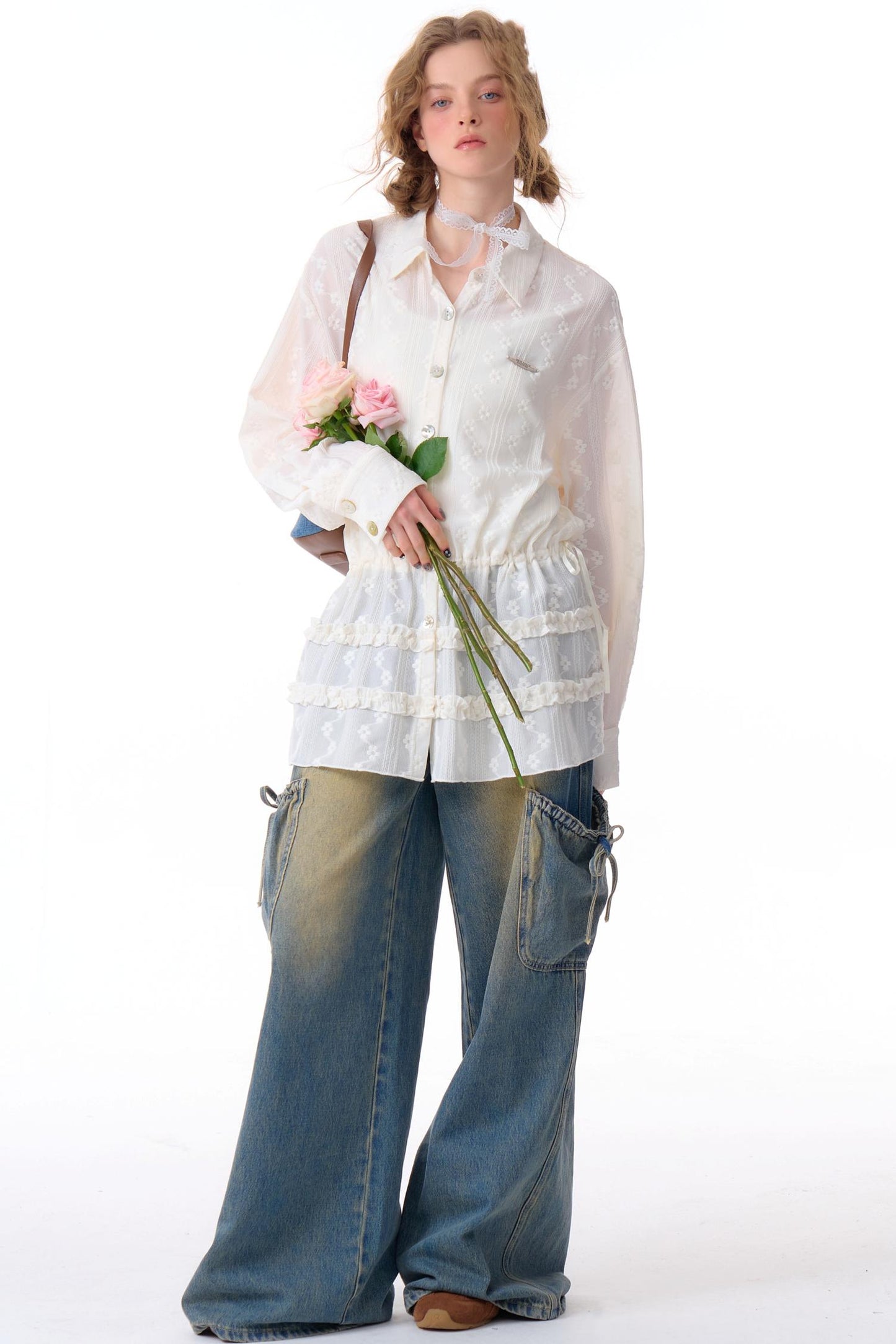 High-Waist Cargo Wide Pants