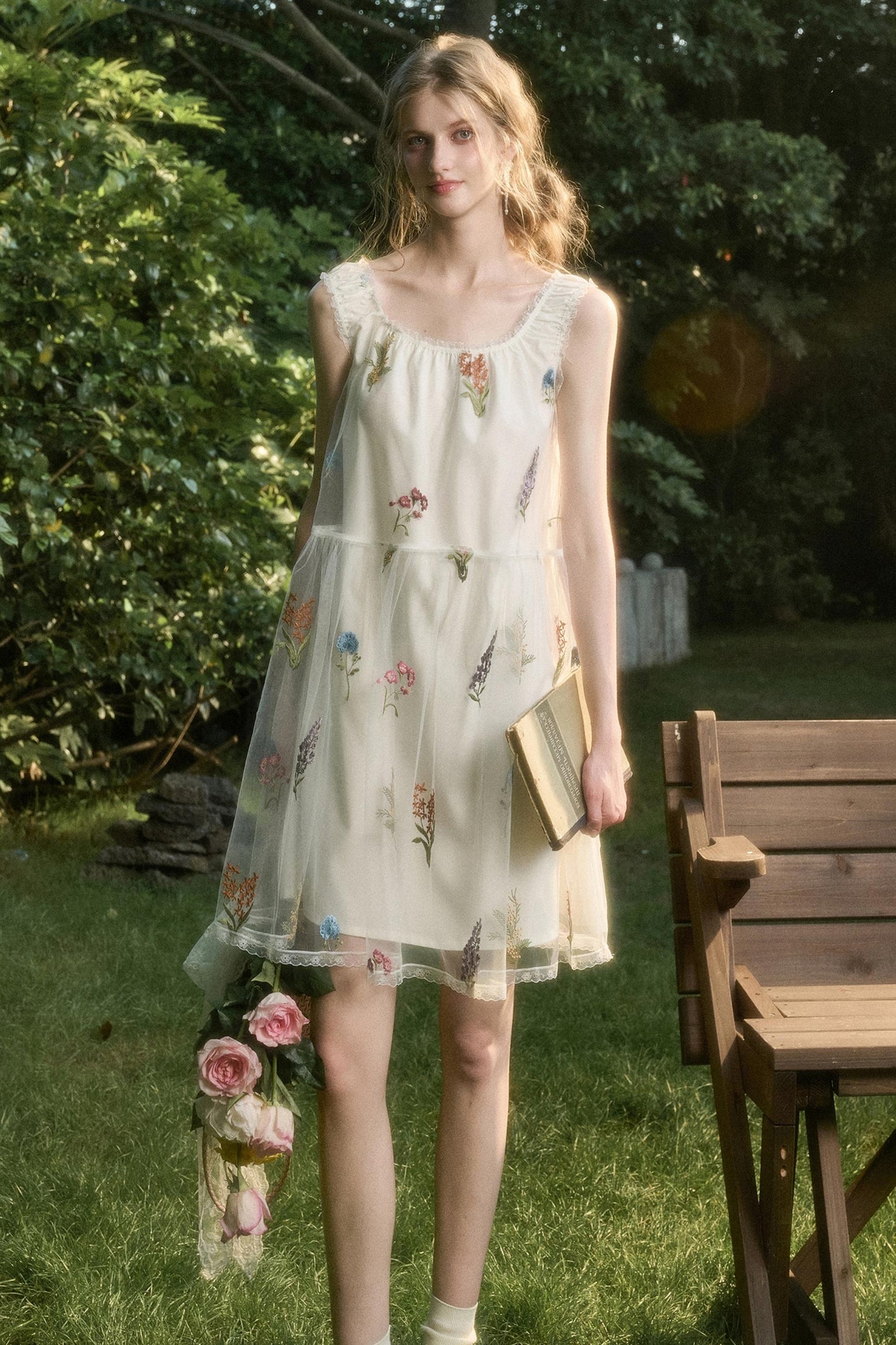 Light Sheer Floral Suspender Dress