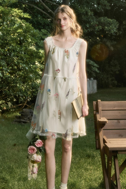 Light Sheer Floral Suspender Dress