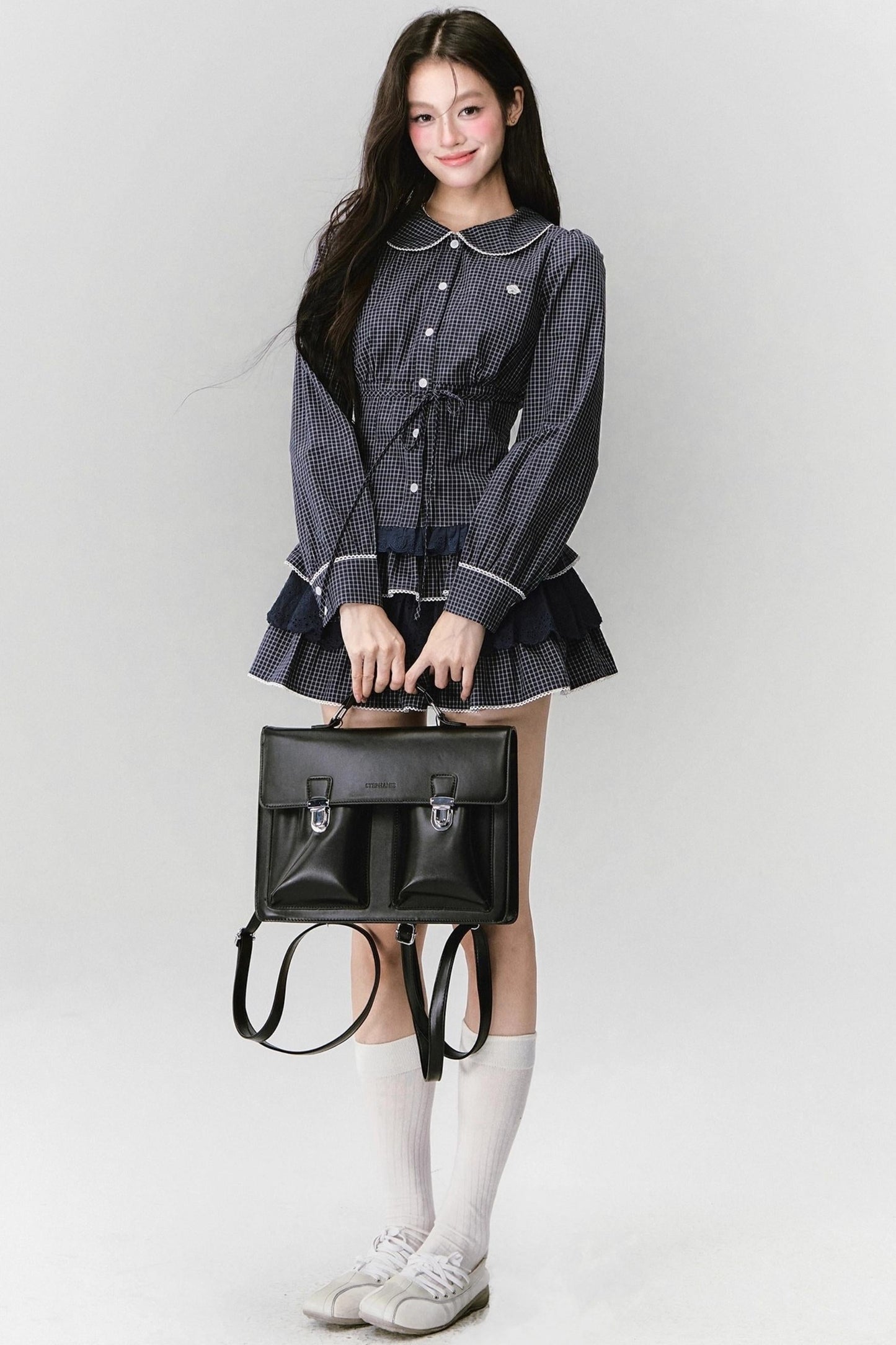Fragile Preppy Style Shirt Skirt Set-Up