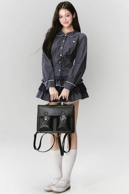 Fragile Preppy Style Shirt Skirt Set-Up