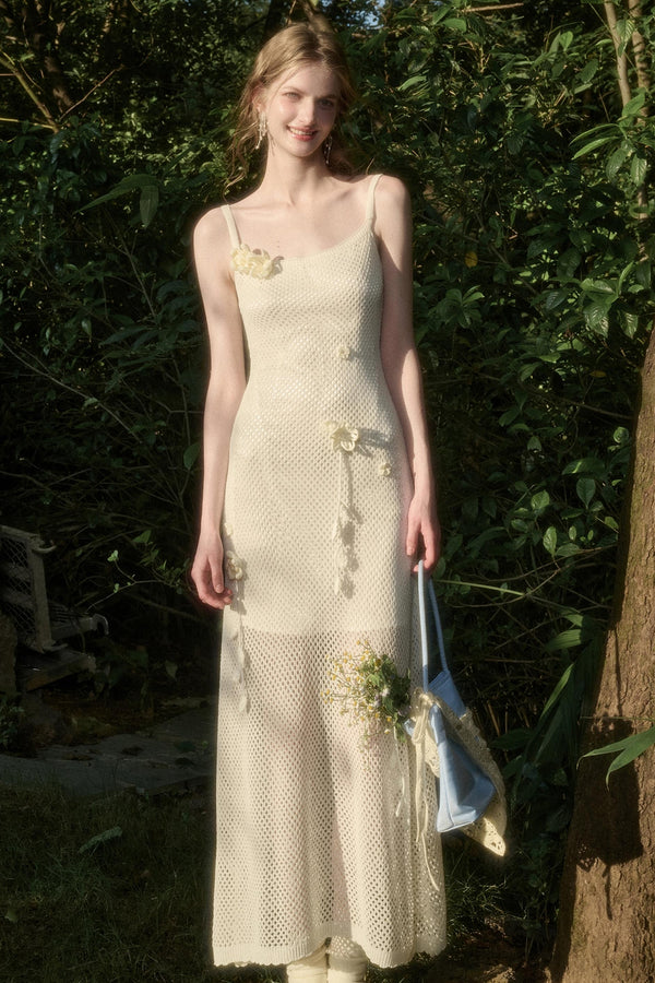 White Floral Knit Dress