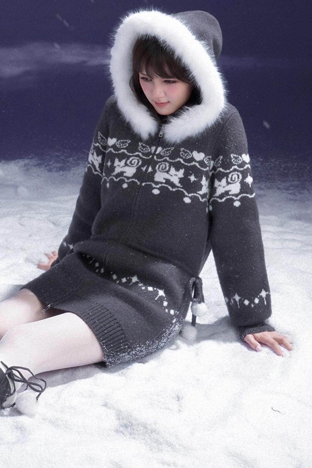 Fair Isle Cat Knit Coat