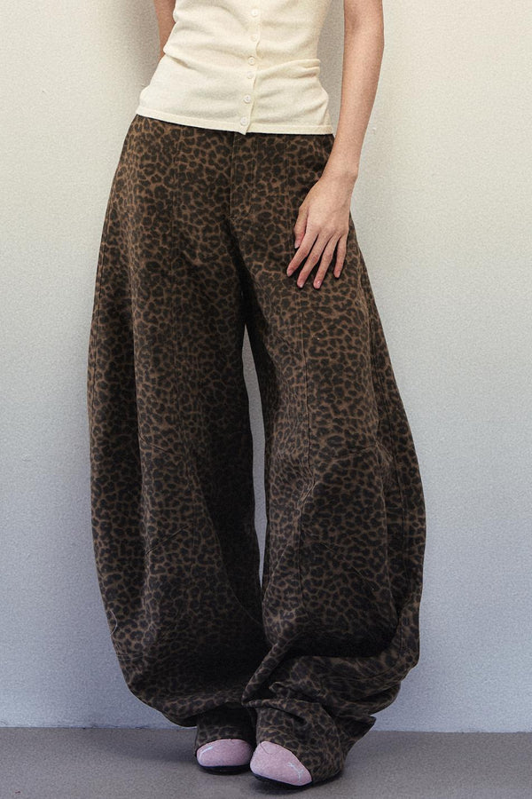 Brown Leopard Wide-Leg Pants