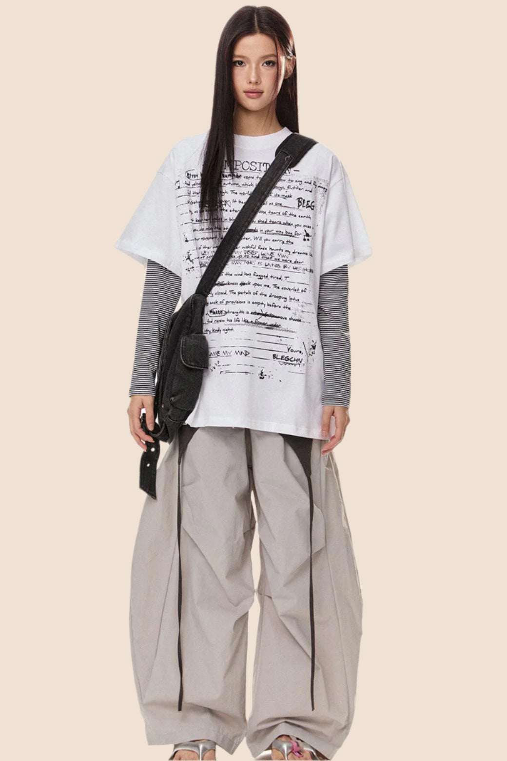 EZEK 아메리칸 레트로 타고르 시 디자인 감각 반팔 티셔츠 여성 하이스트리트 루즈 슬림 숄더 탑 트렌드 