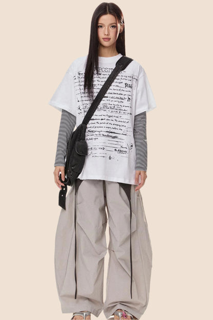 EZEK 아메리칸 레트로 타고르 시 디자인 감각 반팔 티셔츠 여성 하이스트리트 루즈 슬림 숄더 탑 트렌드 