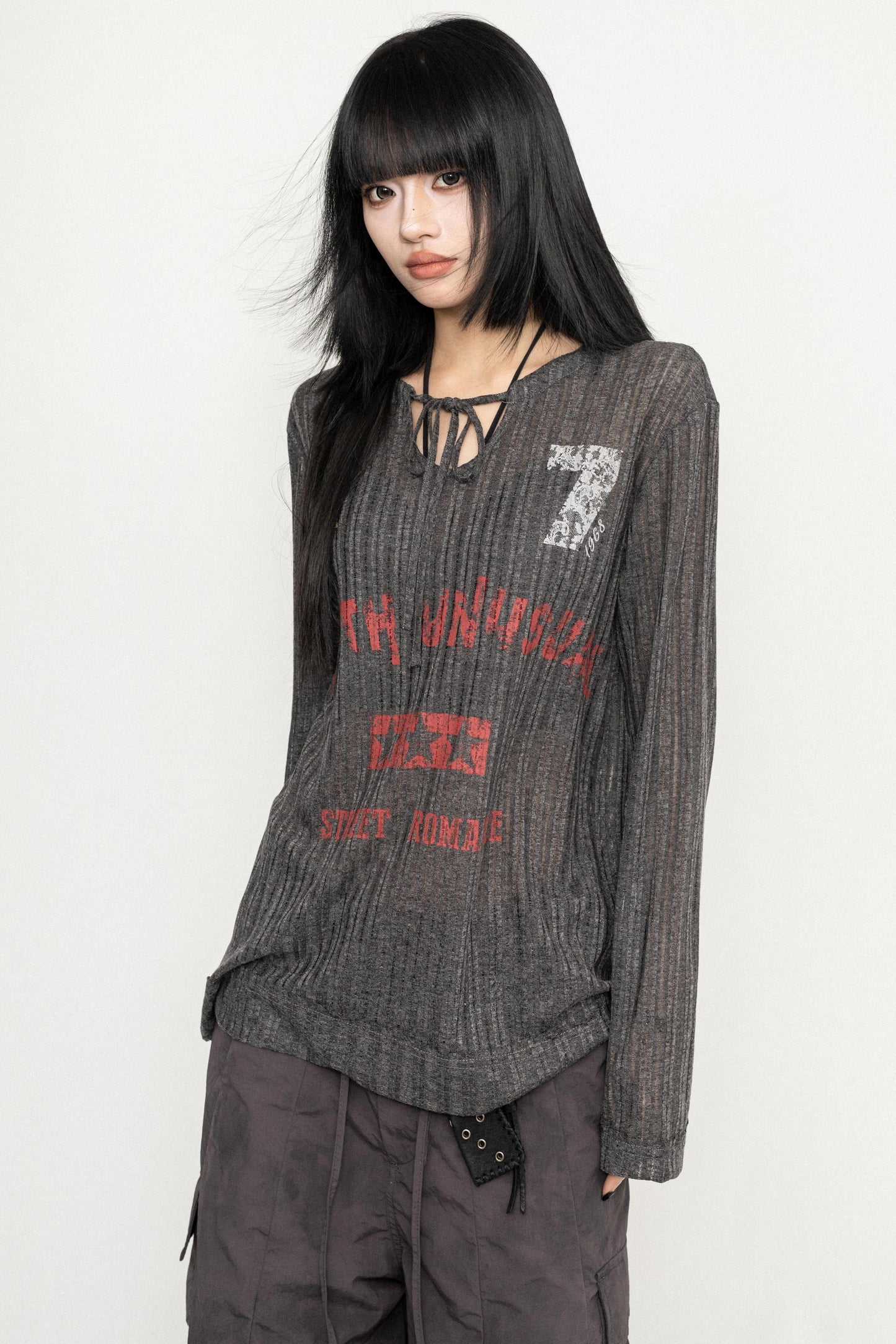 Retro Letter Print Long Sleeve Top