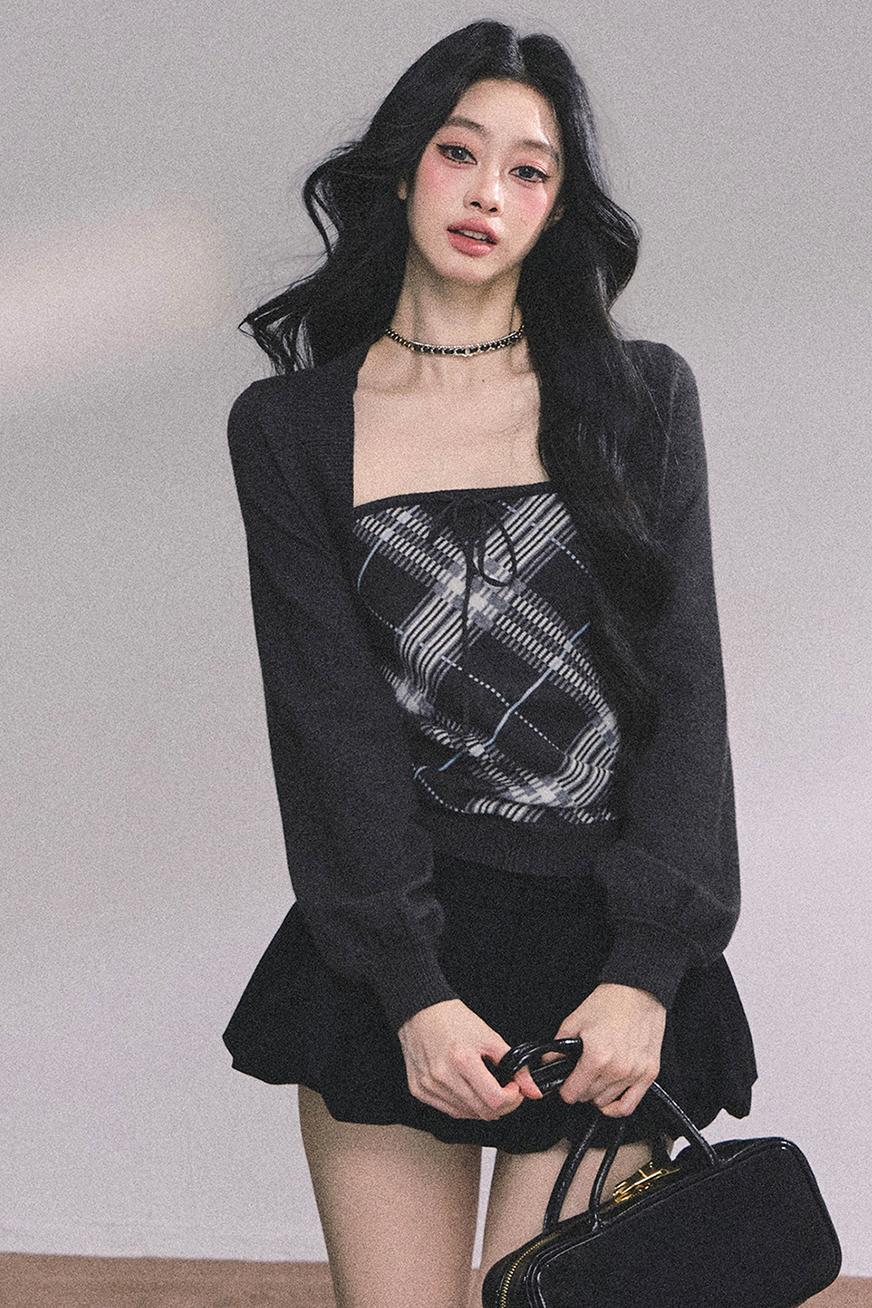 American Plaid Knitted Sweater Womens Two-Piece Set