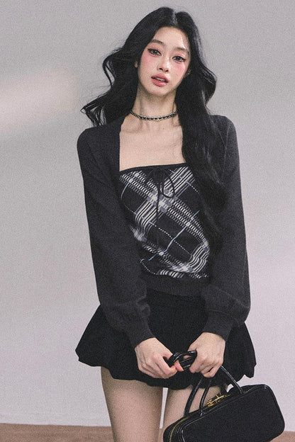 American Plaid Knitted Sweater Womens Two-Piece Set