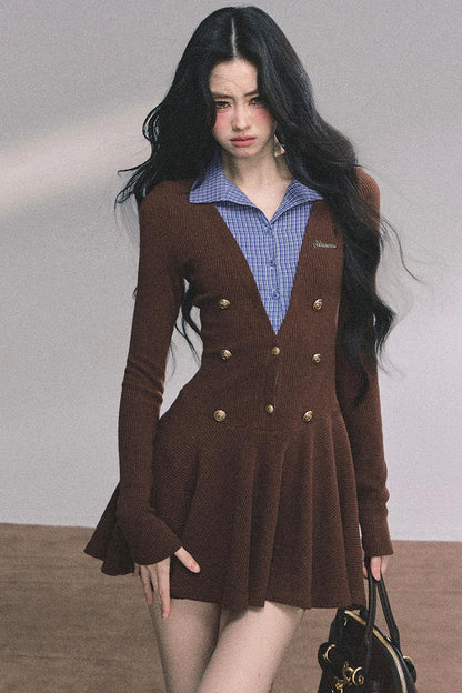 French Plaid Knitted Dress