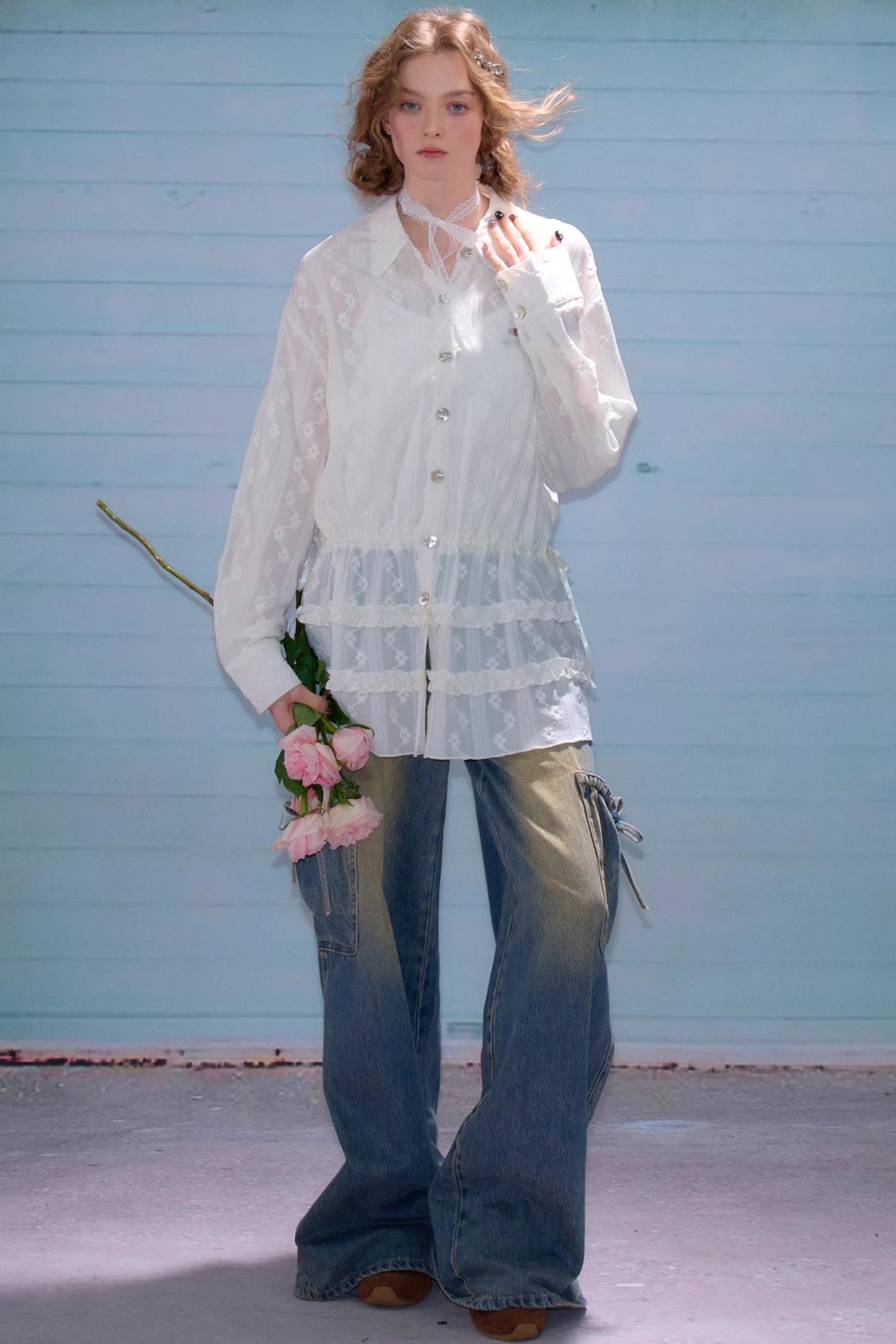 High-Waist Cargo Wide Pants