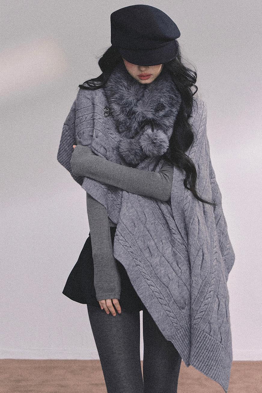 Twist Gray Knit Sweater Cloak