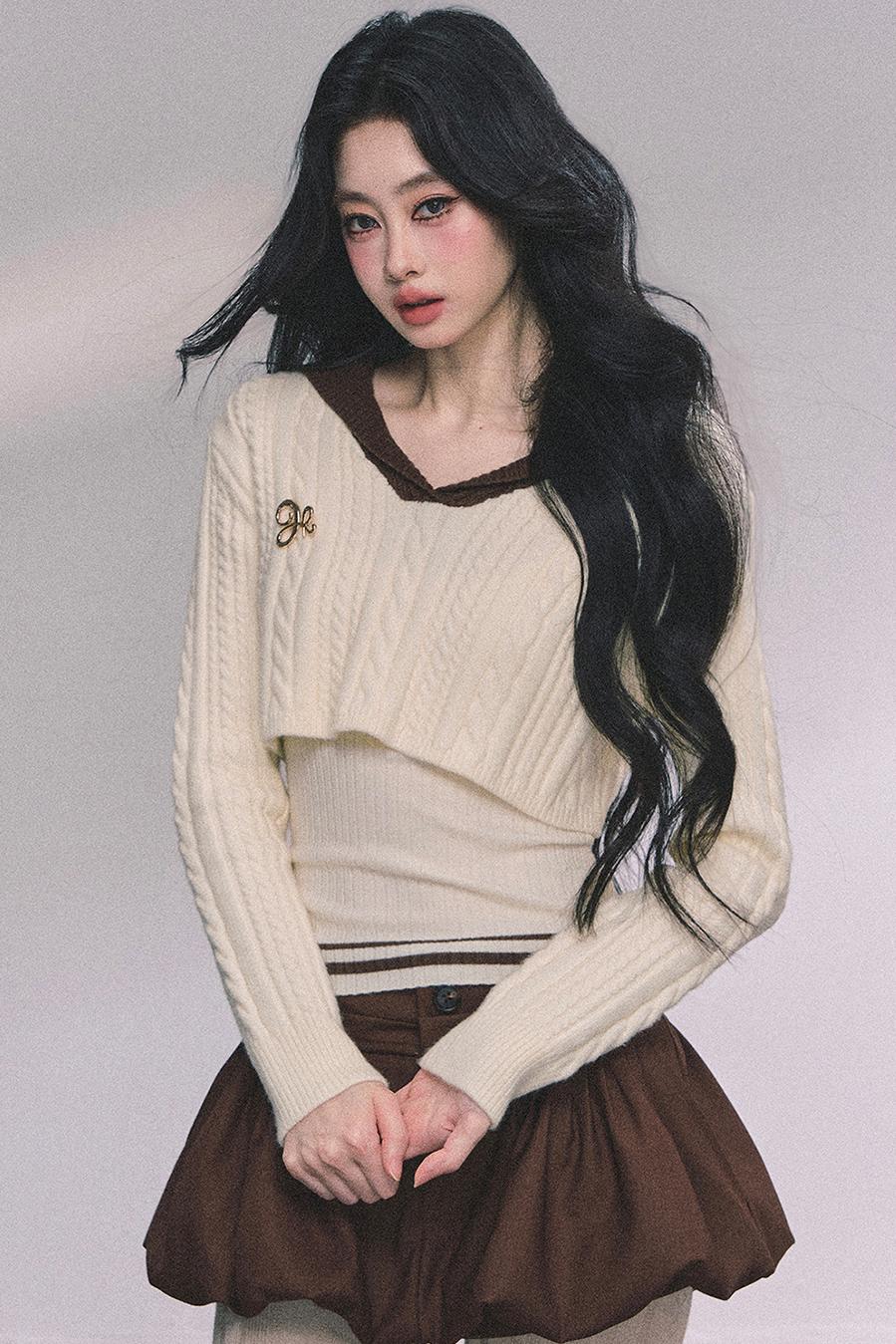 Navy Knitted Sweater Womens Top Set